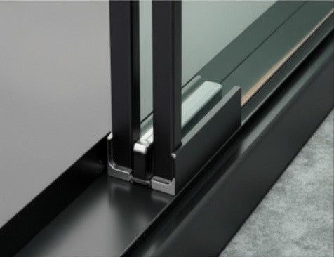 Double-door sliding shower enclosure with fixed tempered glass panels