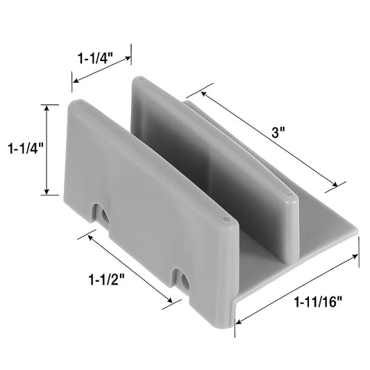 Gray Sliding Shower Door Bottom Guide Size, 1/2 In. Channel, for use with up to 7/16 inch thick glass panels