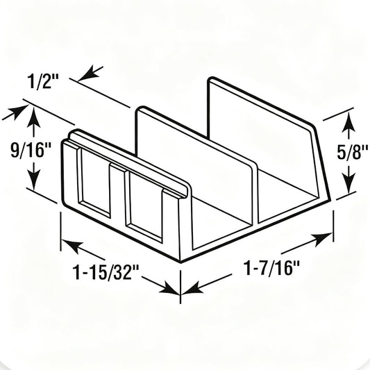 Sliding Shower Door Bottom Guide Size, 1/2 In. Channels, Plastic Construction, Clear ,for use with up to 1/2 inch thick glass panels