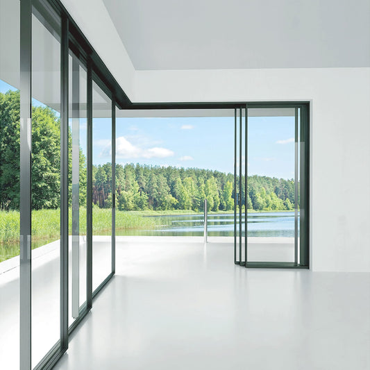 Aluminum Framed Stacking Door Double Tempered Glass Insulated Multi-Panel Panoramic Sliding Doors with screens