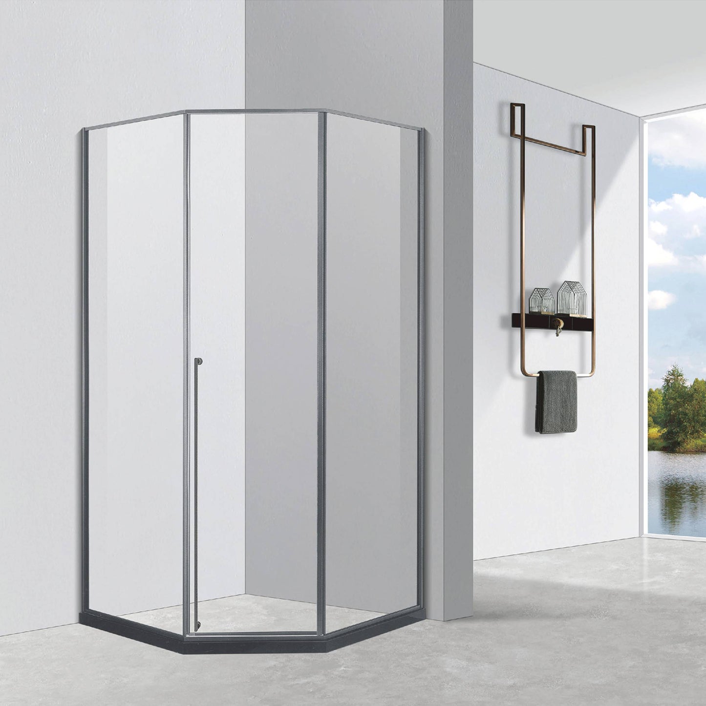 Black Diamond Swing Bath Shower Door Glass Panels Framed Shower Screen for Bathroom ST-9020