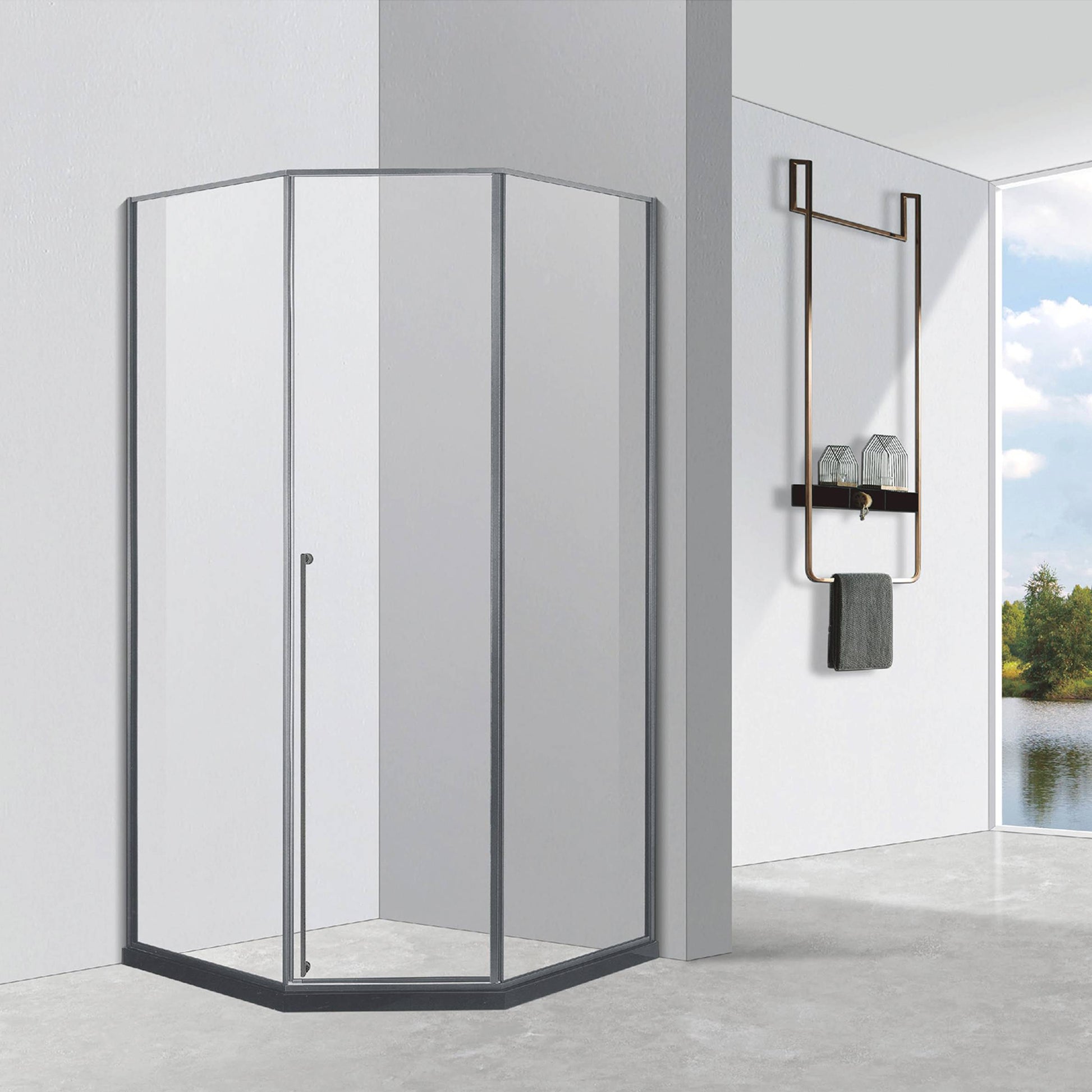 Black Diamond Swing Bath Shower Door Glass Panels Framed Shower Screen for Bathroom ST-9020