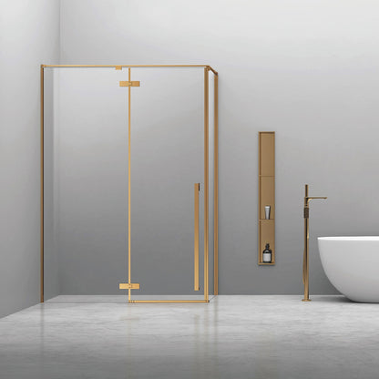 Brushed Gold Vertical Shower Enclosure Framed Shower Door Hinged Shower Door ST-9014