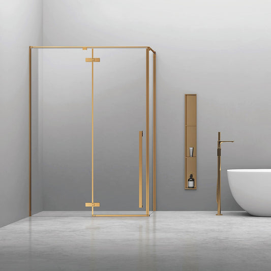Brushed Gold Vertical Shower Enclosure Framed Shower Door Hinged Shower Door ST-9014
