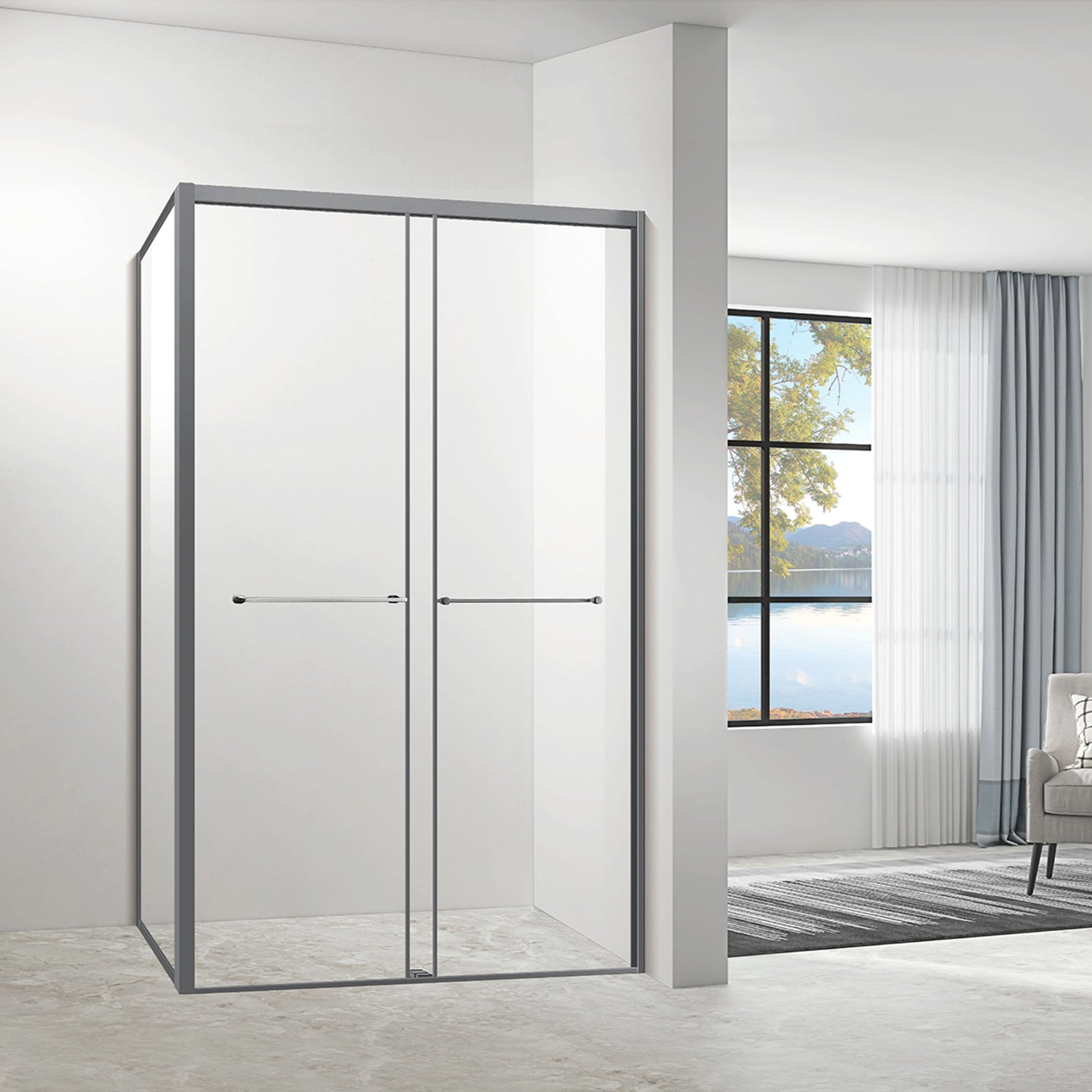 Factory-Custom Corner Shower Enclosures for Bathrooms Double sliding doors with tempered glass ST-9037