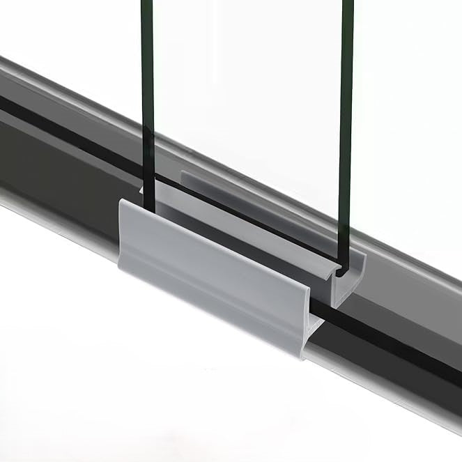 Gray Sliding Tempered glass Shower Door Bottom Guide Size, 3/8 In. Channel, for use with up to 7/16 inch and 5/16 inch thick glass panels
