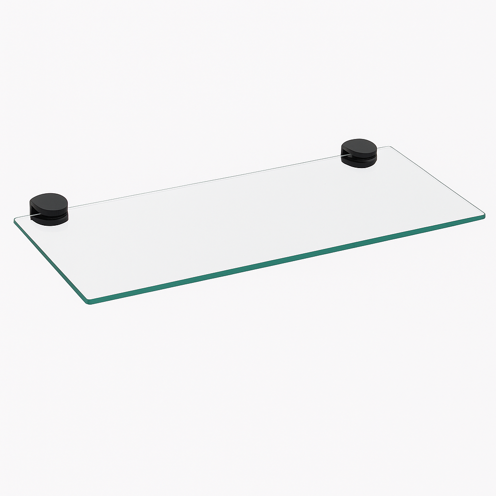Glass shelf with black brackets