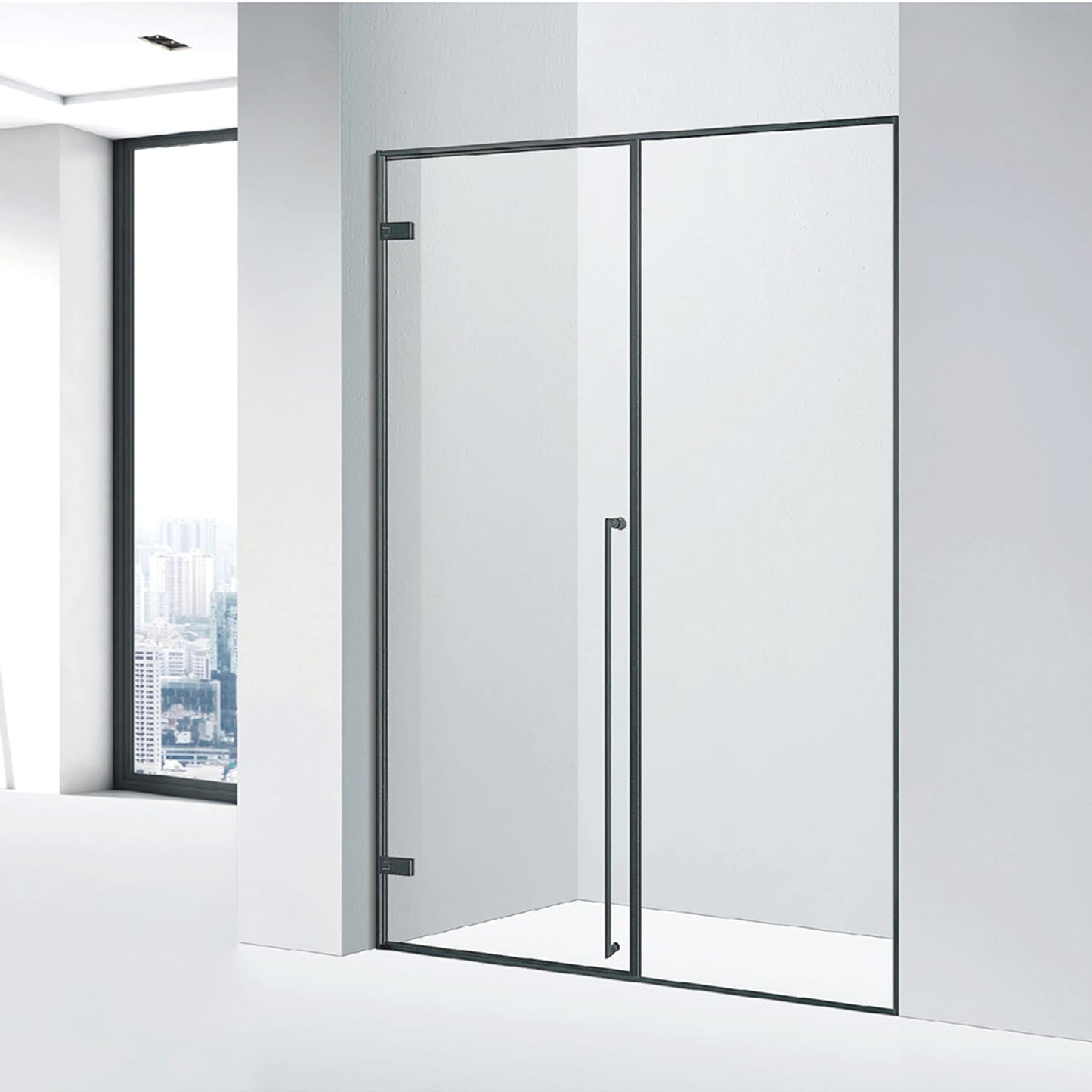 Framed Swing Shower Door - Tempered Glass Bathroom Enclosure Kit, Black/Gold/Brushed for Hotel & Modern Cabin ST-9022