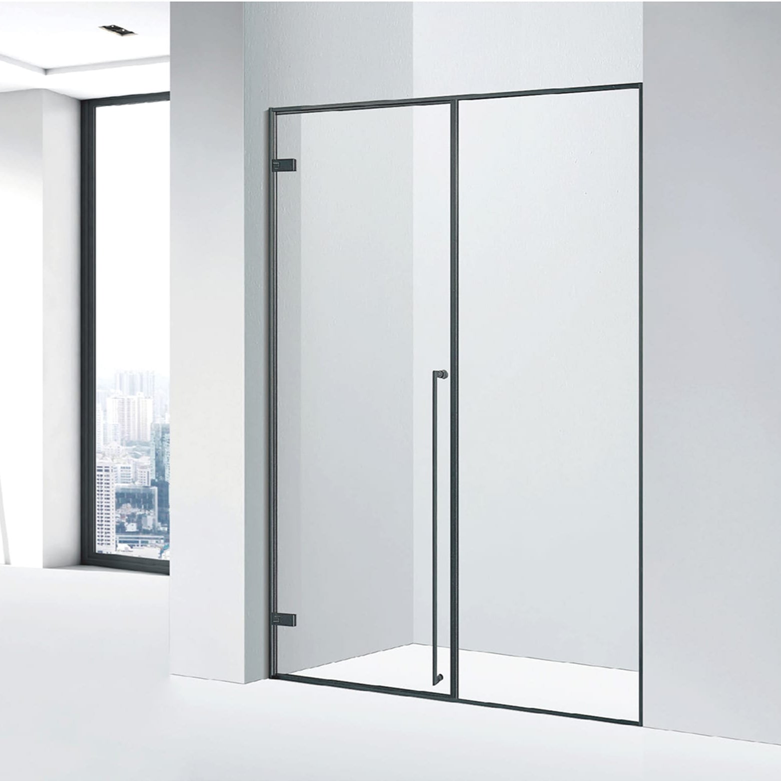 Framed Swing Shower Door - Tempered Glass Bathroom Enclosure Kit, Black/Gold/Brushed for Hotel & Modern Cabin ST-9022