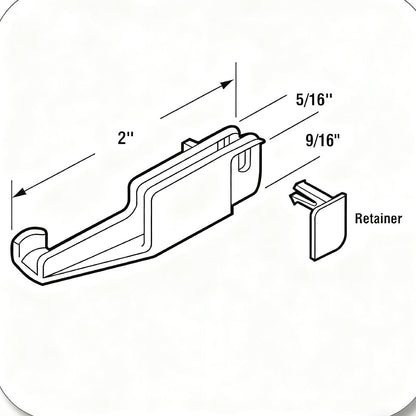 Shower Door Bottom Guide Size, 2 In. Reach, Nylon Construction, Bottom Mount