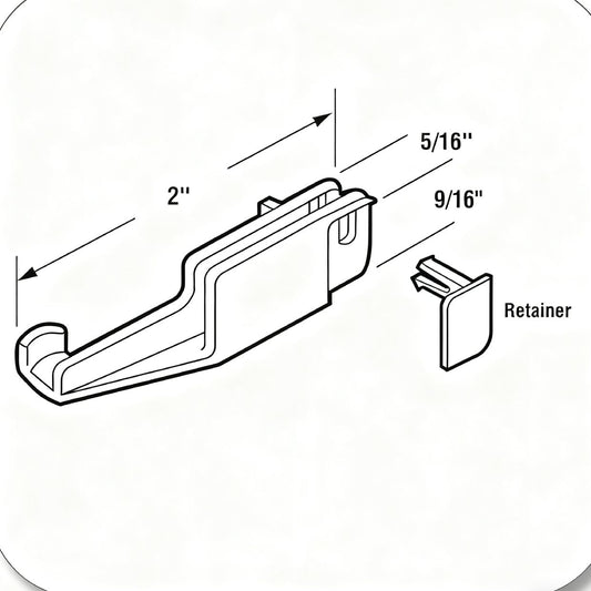Shower Door Bottom Guide Size, 2 In. Reach, Nylon Construction, Bottom Mount